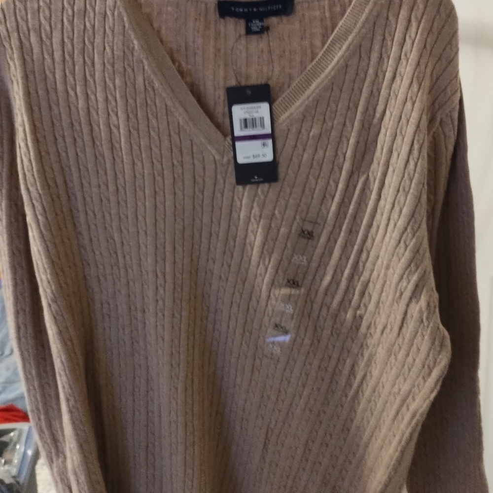 Tommy Hilfiger Beige V-Neck Sweater